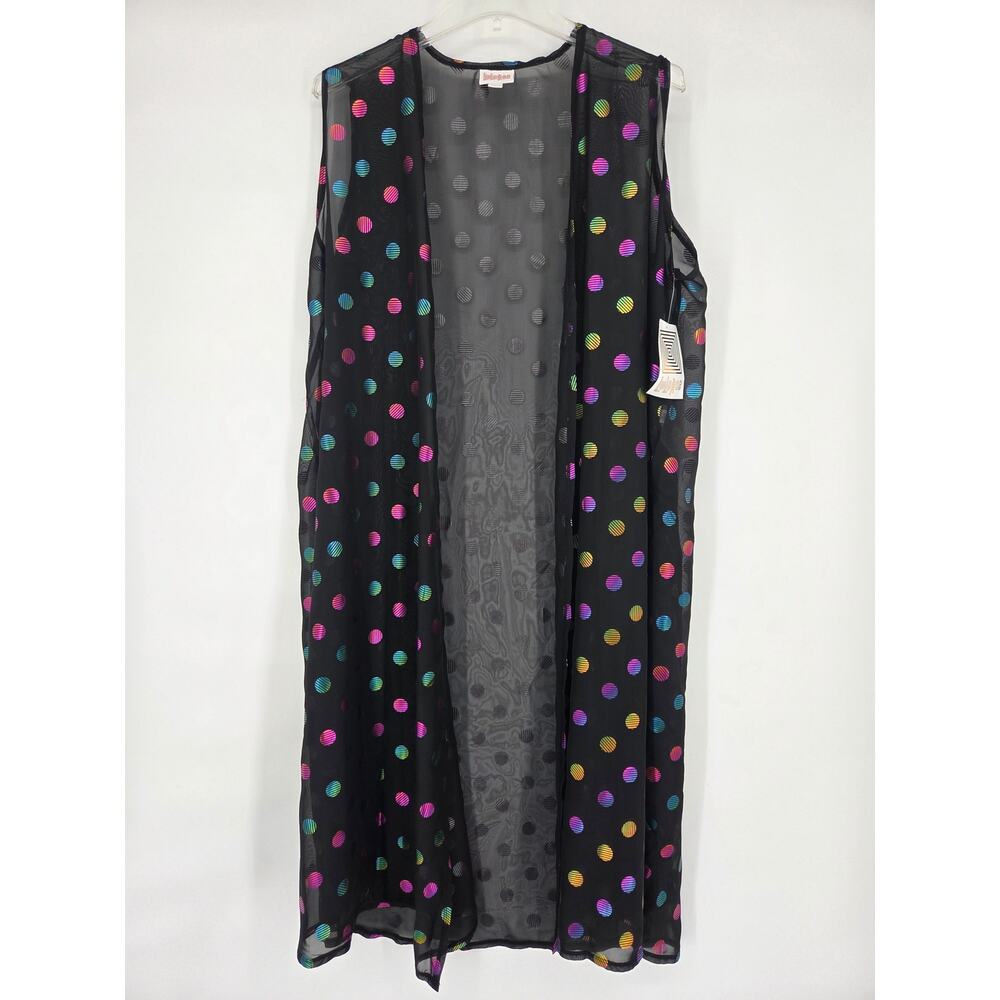 LuLaRoe Elegant Joy Black Holographic 80s Long Cardigan Vest Duster NWT Large